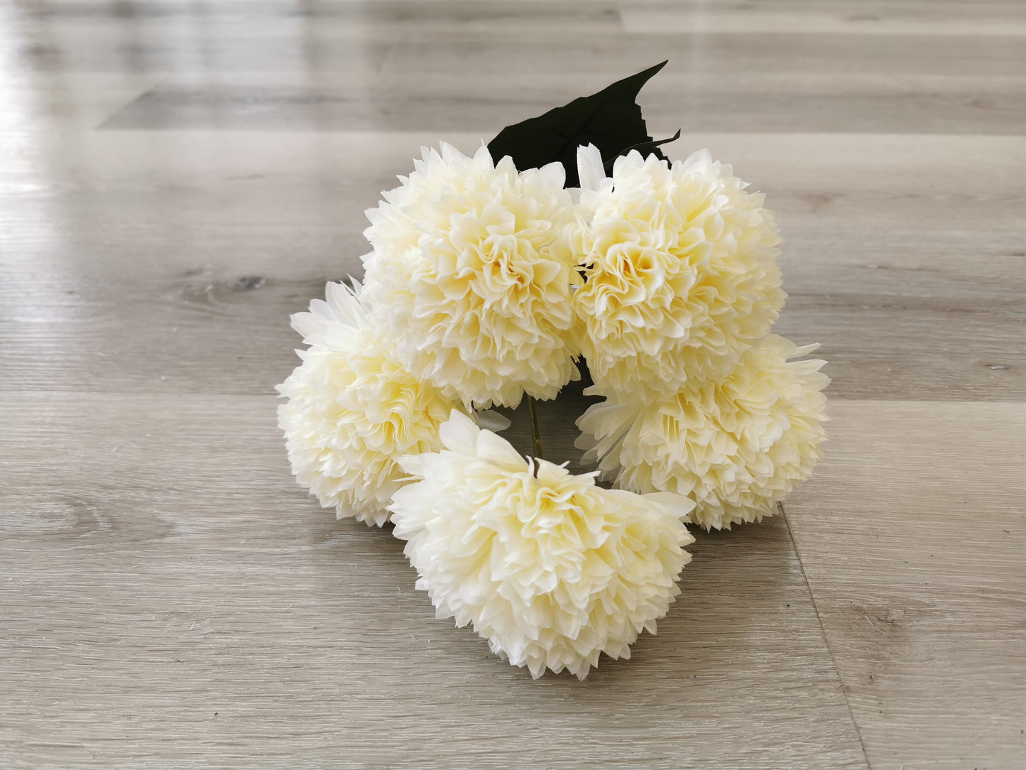 5 heads Ball Chrysanthemum, 5 available colors: Cream White, Green, Pink, Purple and Burgundy