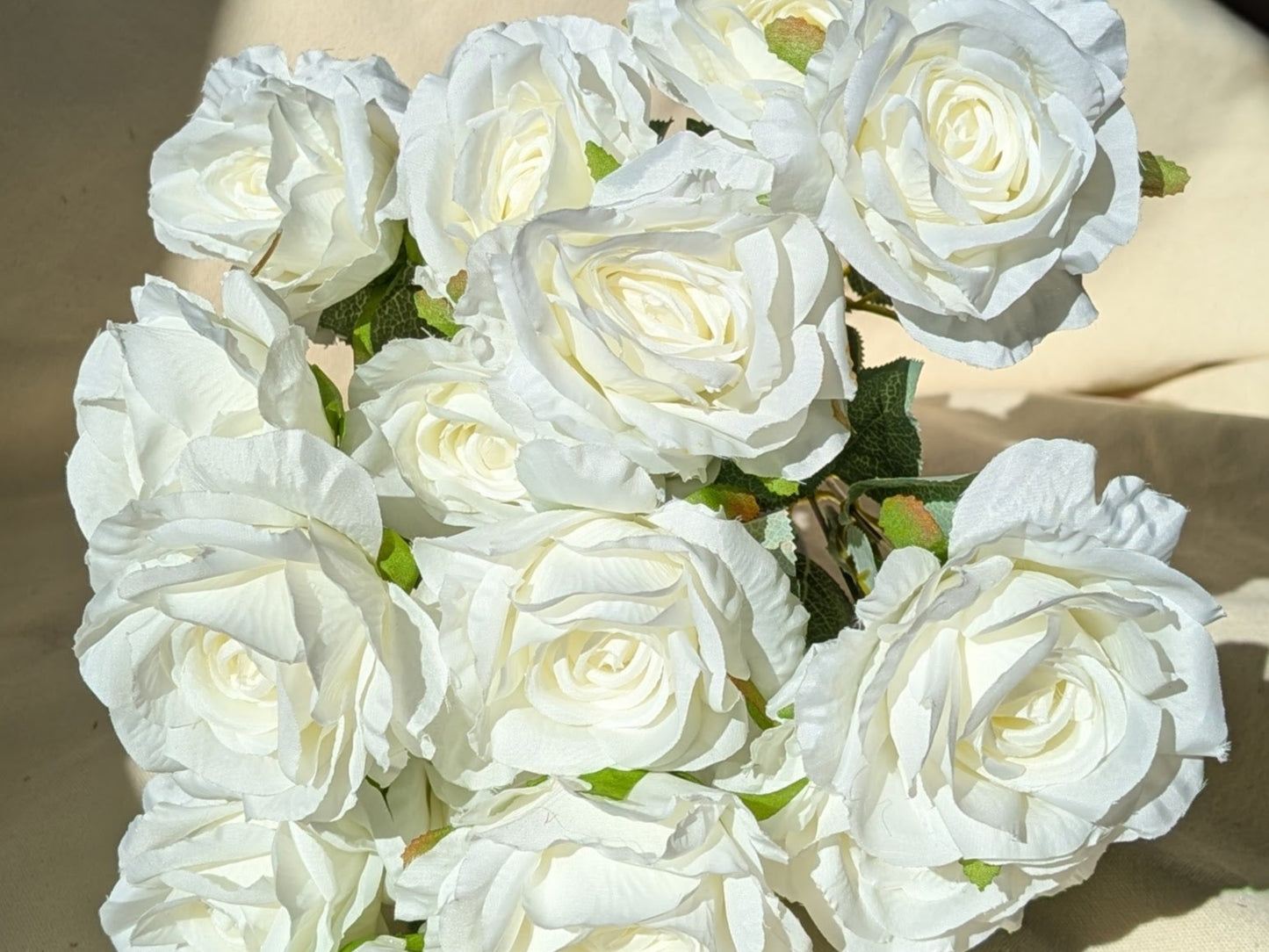 White Artificial Rose Bush – 15 Heads