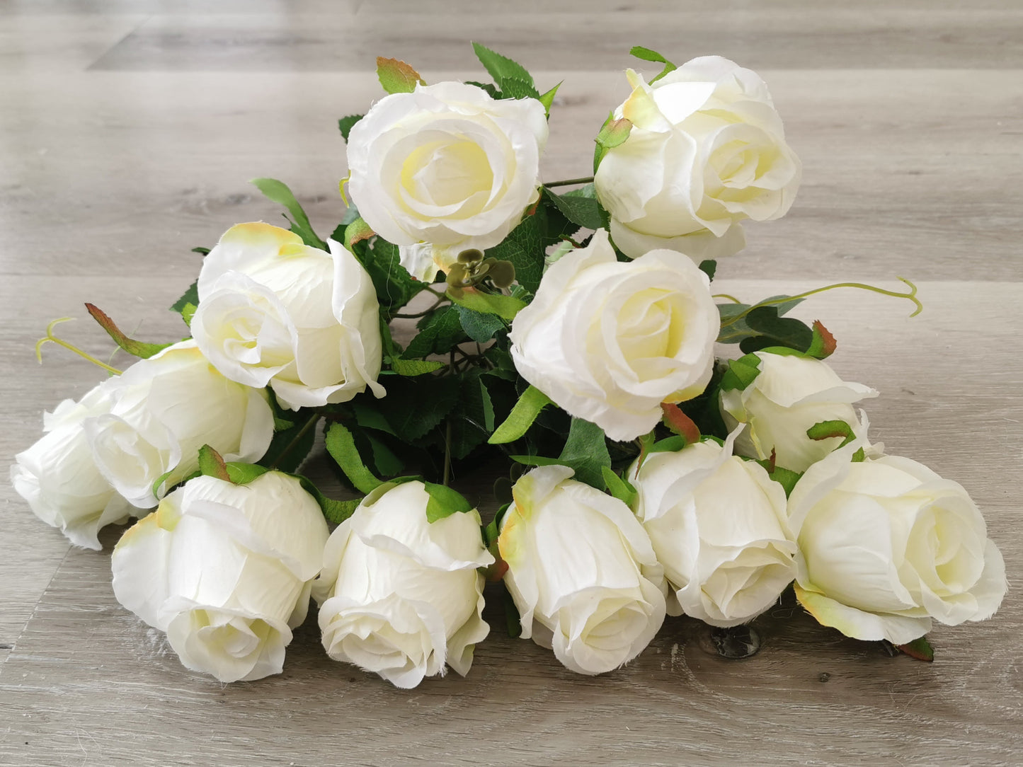 White Artificial Tea Rose Bush - 12 Heads
