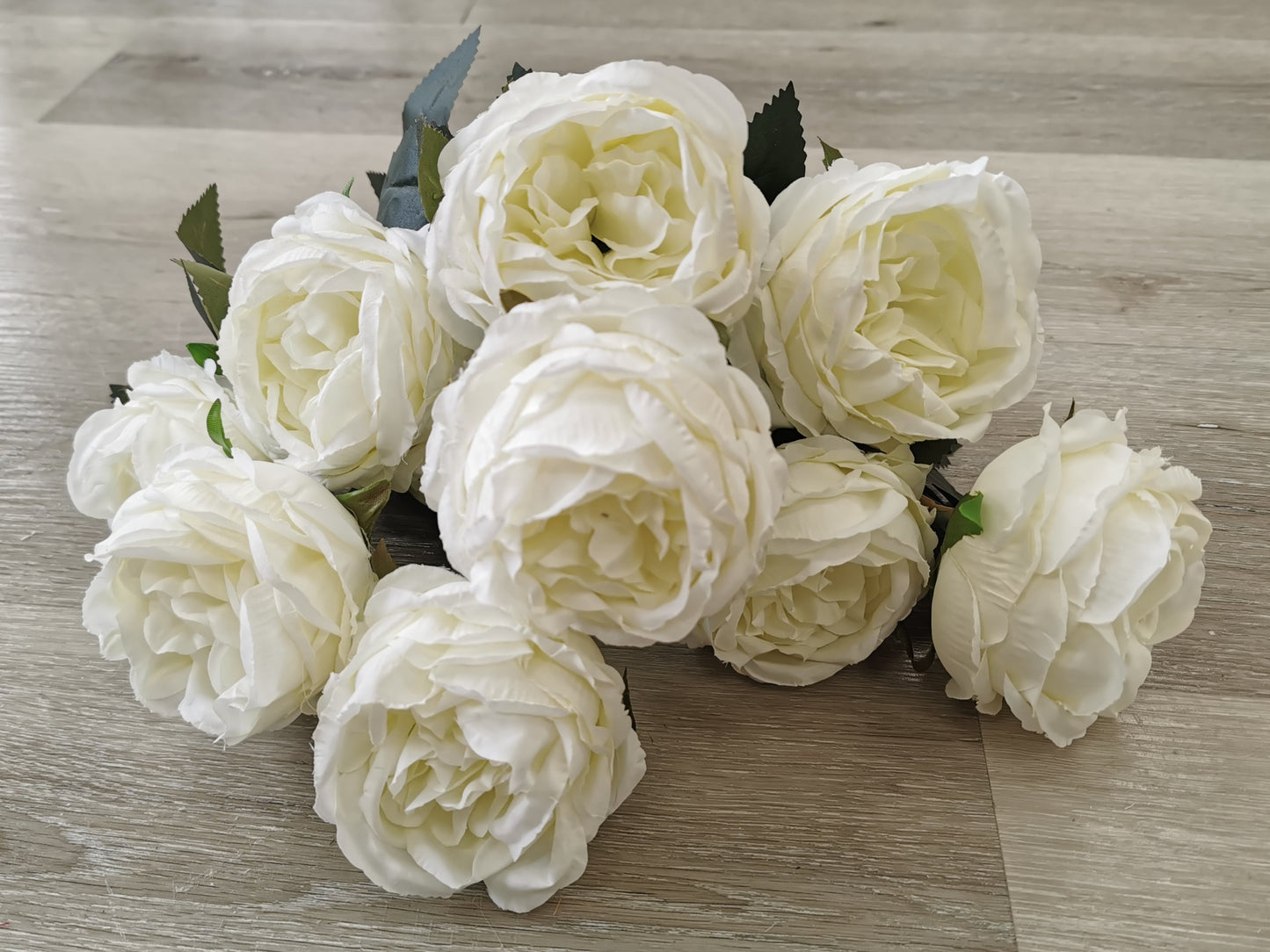 Cream White Artificial Rose Bush - 9 Heads
