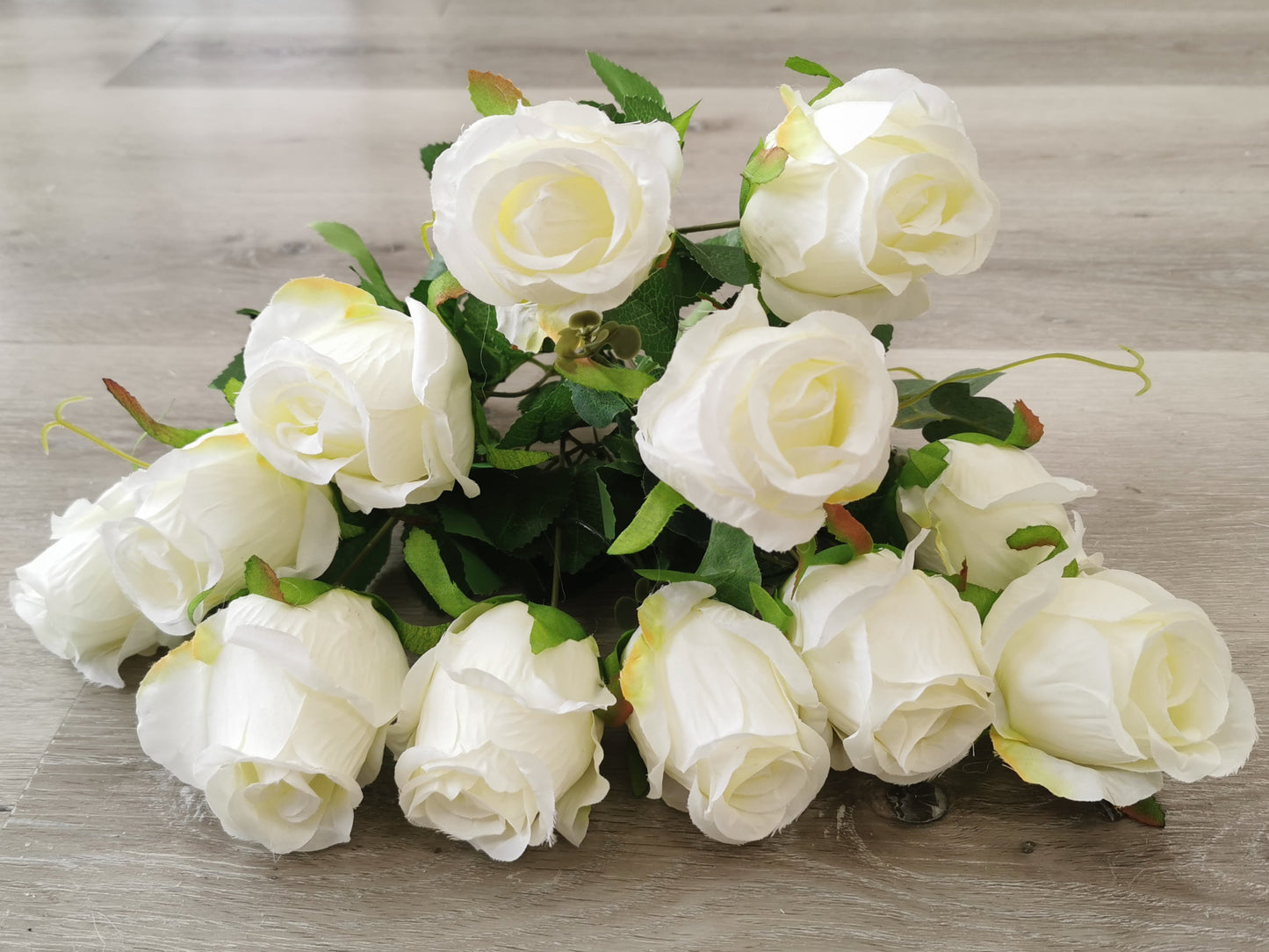 White Artificial Rose Bush - 12 Heads