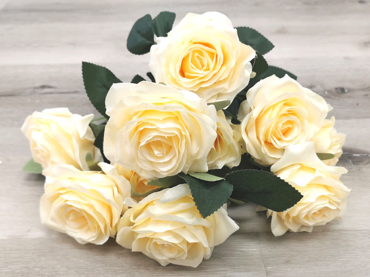Light Yellow Artificial Rose Bush - 10 Heads