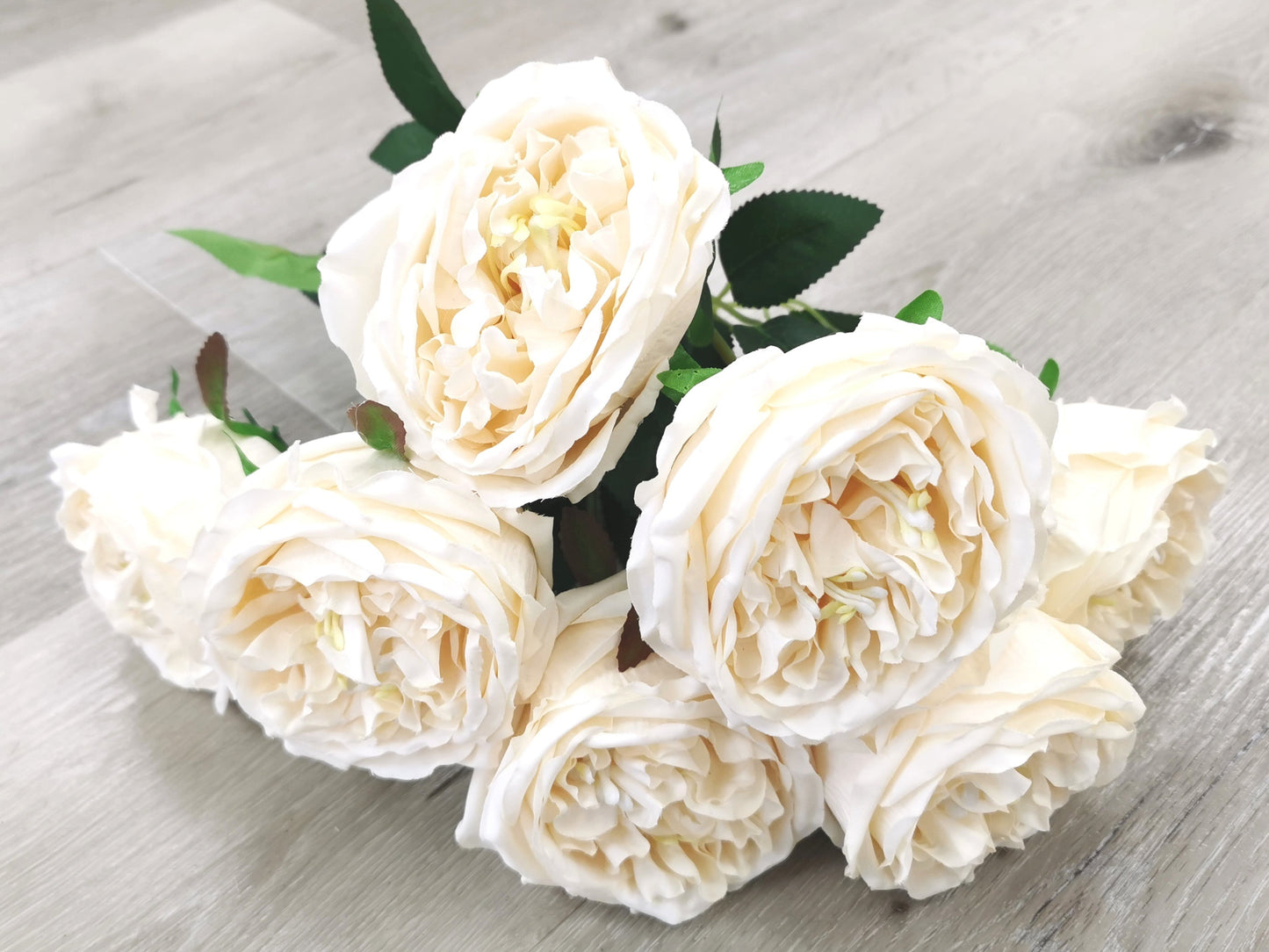 Champagne Artificial Garden Rose Bush - 7 Heads