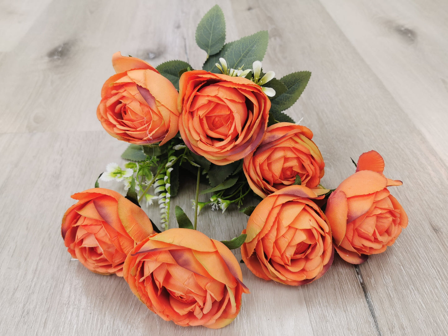 Orange Artificial Rose Bush - 7 Heads