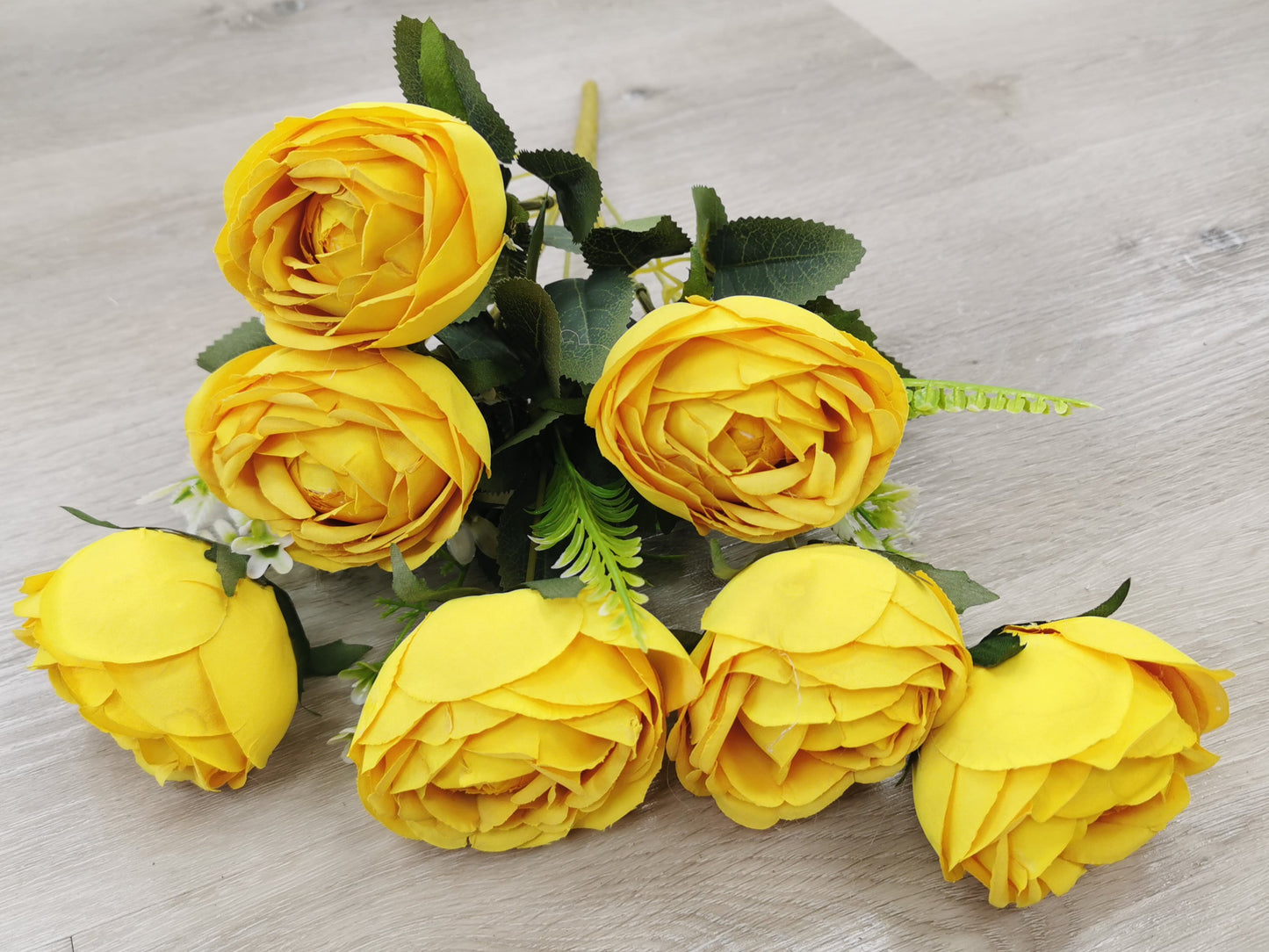 Yellow Artificial Rose Bush - 7 Heads