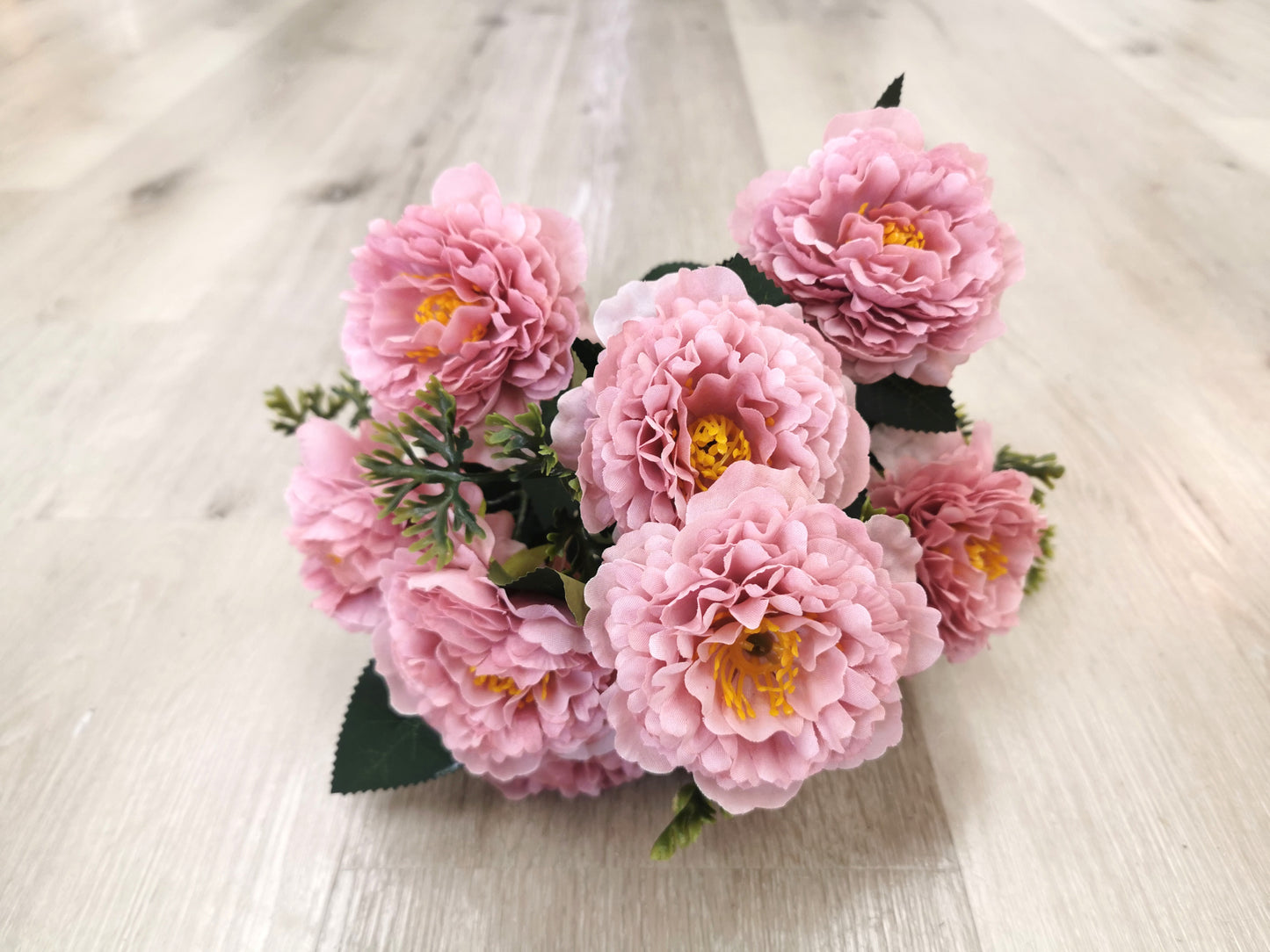 7 heads Chrysanthemum, 7 available colors: White, Red, Yellow, Purple, coffee, Dusty Pink, and Sliver Grey