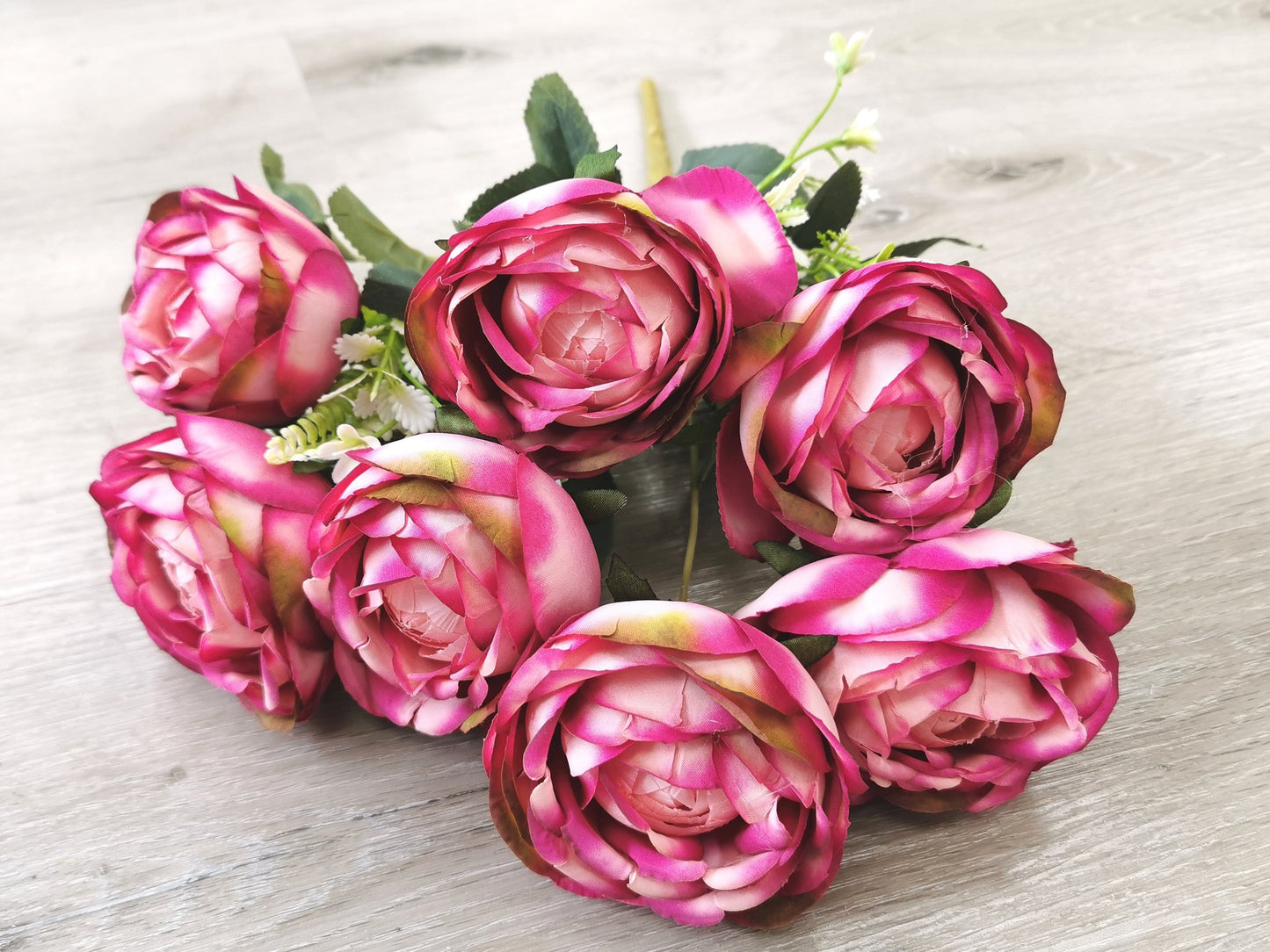 Dark Pink Artificial Rose Bush - 7 Heads