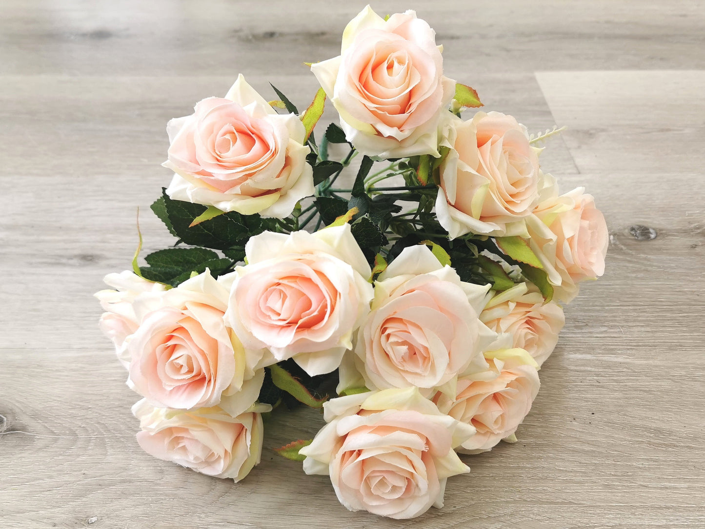 Light Pink Artificial Tea Rose Bush - 12 Heads