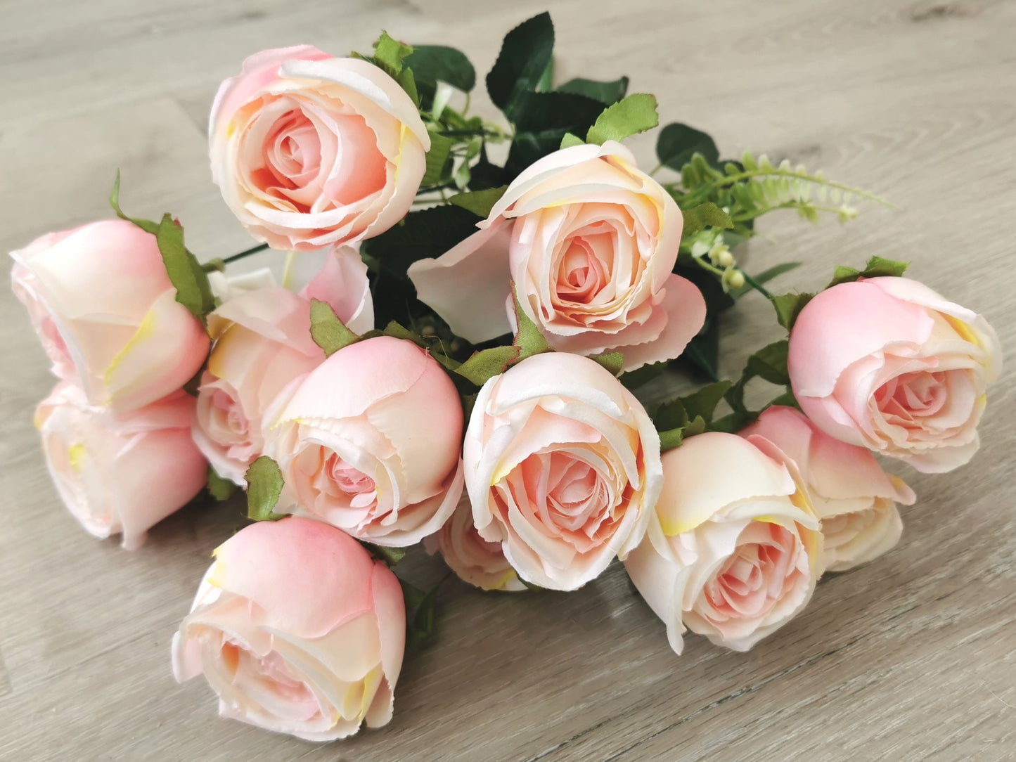 Soft Pink Artificial Rose Bush - 12 Heads