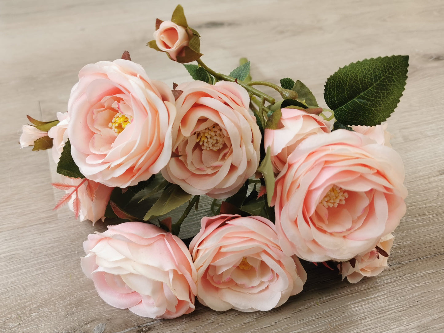 Pink Artificial Rose Bush - 13 Heads