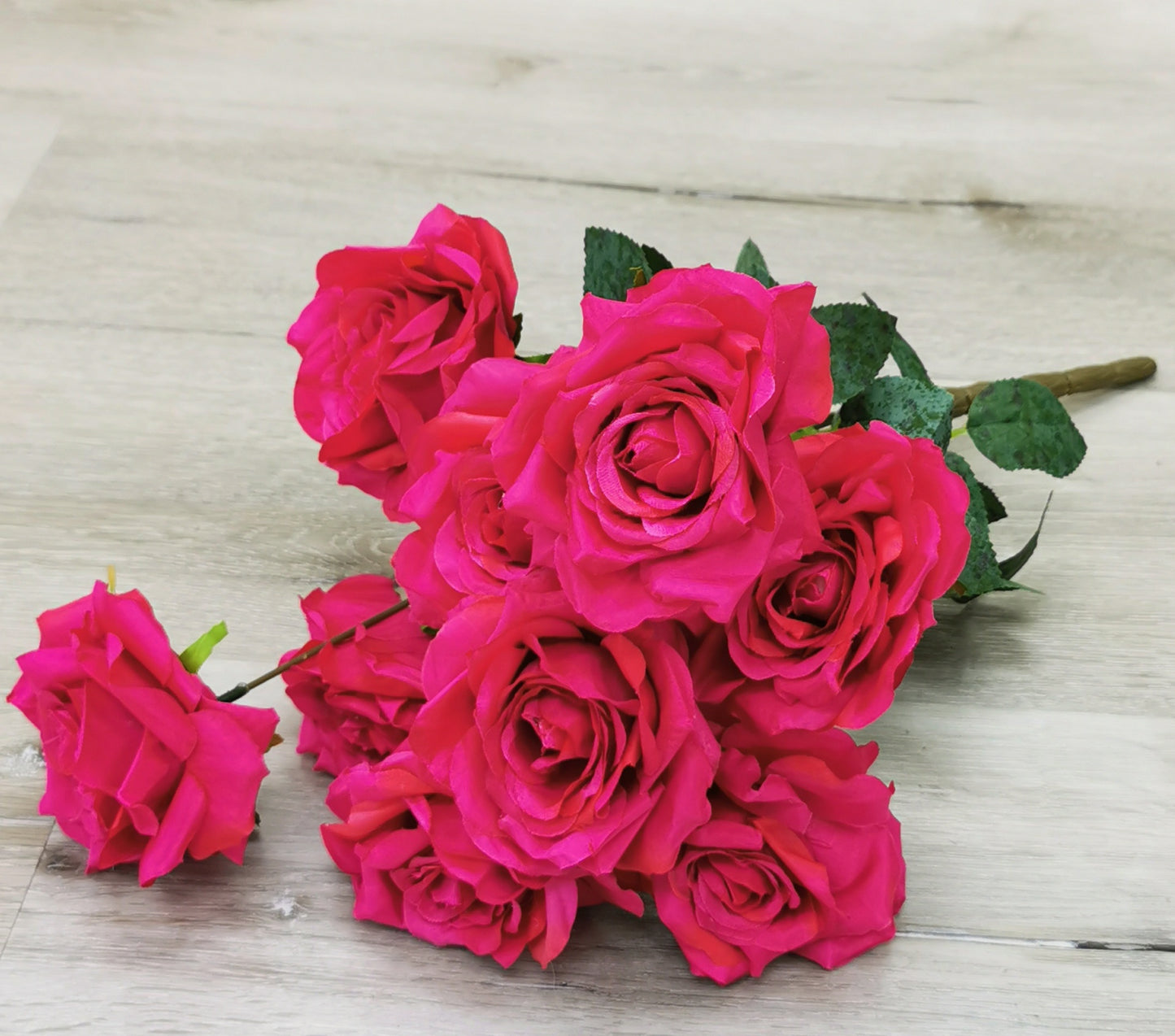 9 Heads Hot Pink Rose