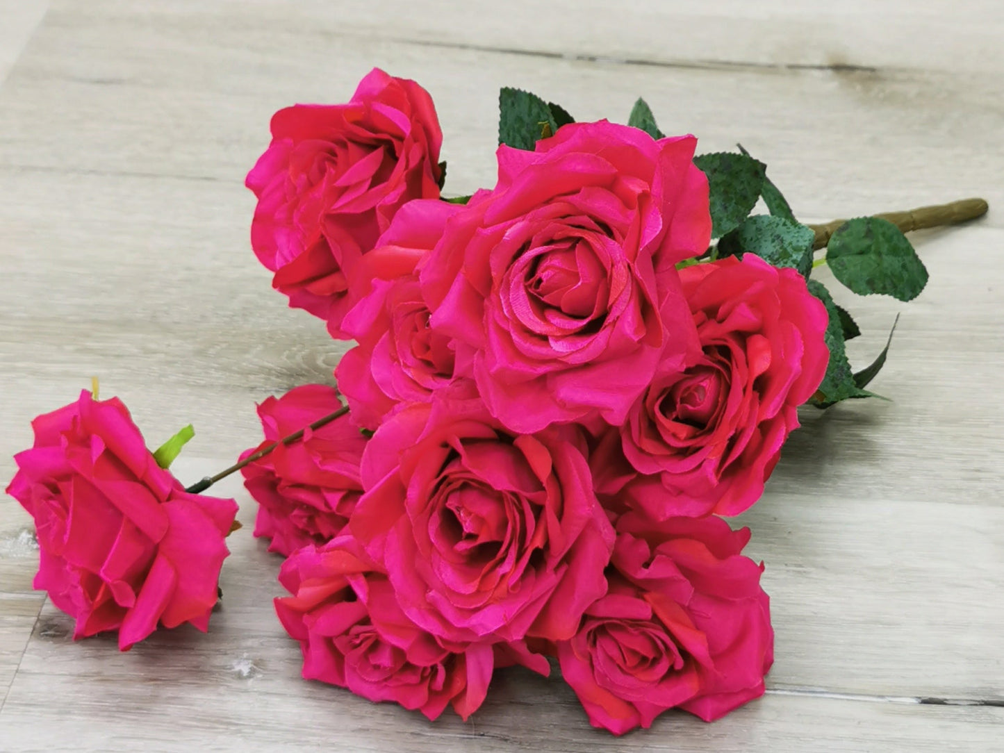 Hot Pink Artificial Rose Bush - 9 Heads