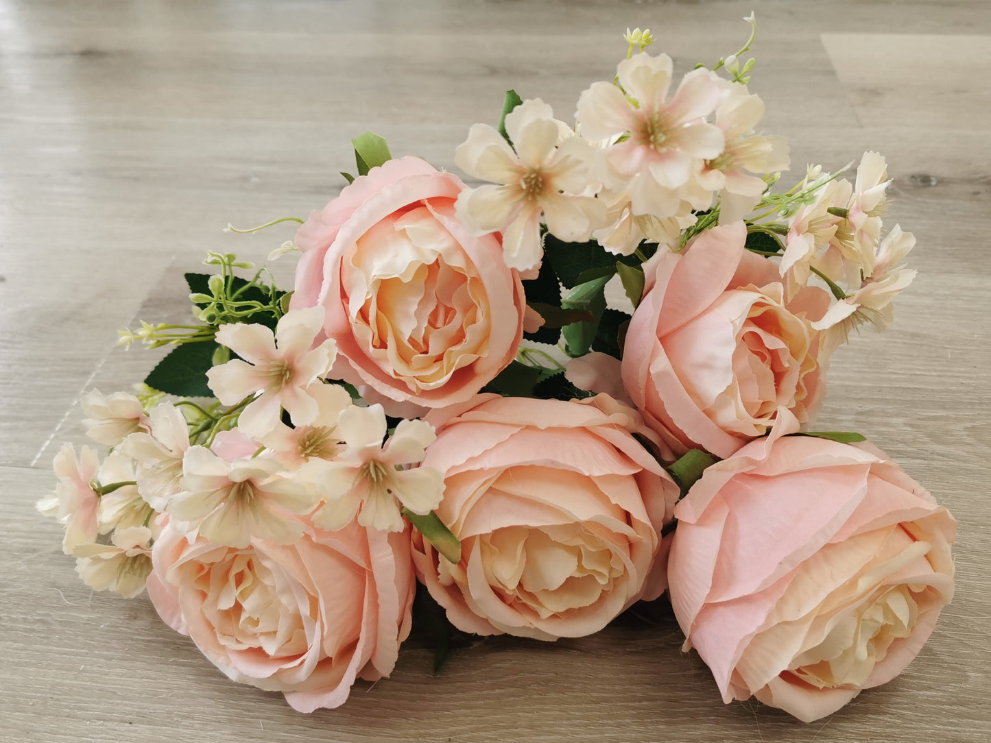 Pink Artificial Rose Bush - 5 Heads with 4 Fillers