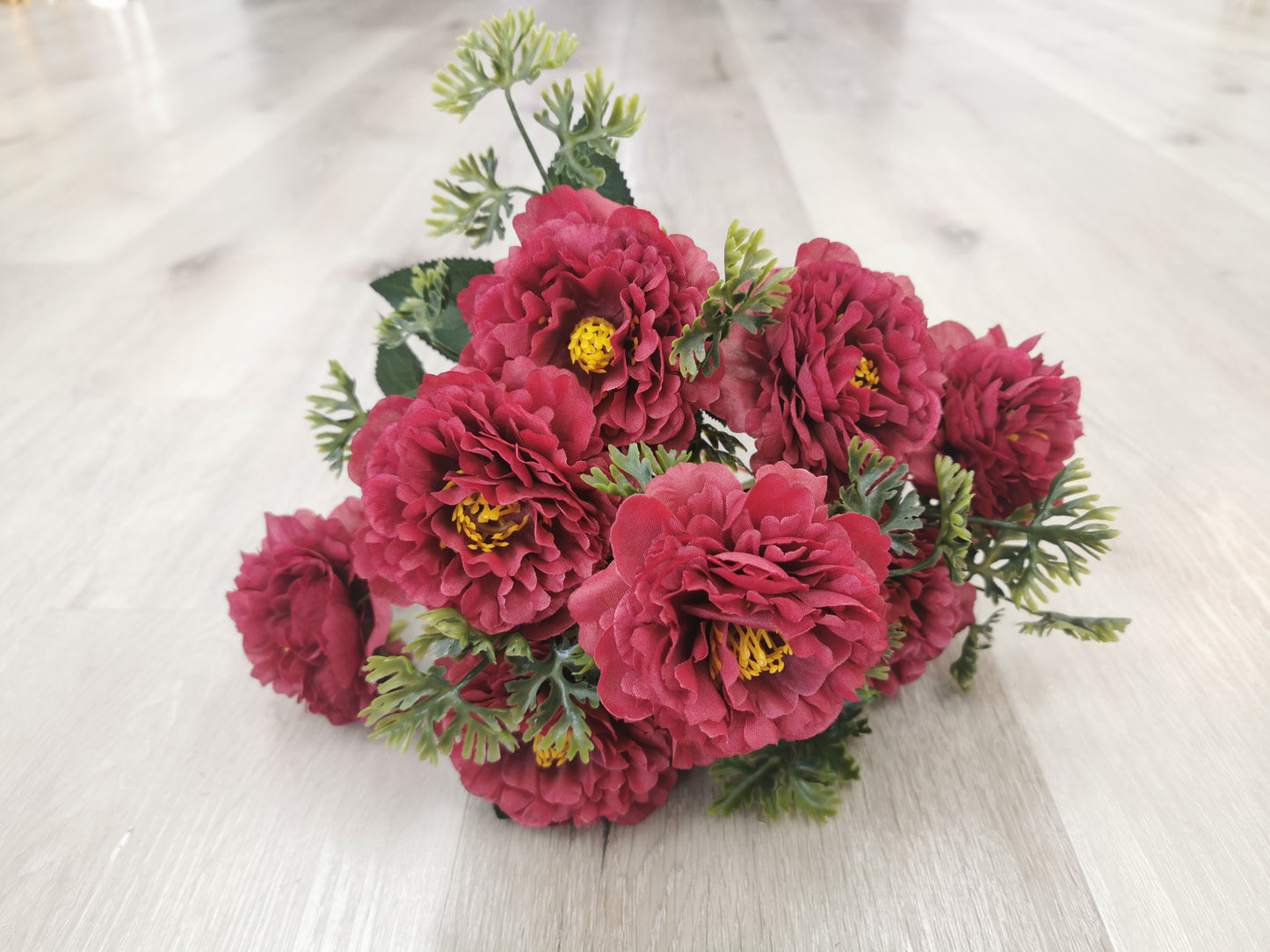 7 heads Chrysanthemum, 7 available colors: White, Red, Yellow, Purple, coffee, Dusty Pink, and Sliver Grey