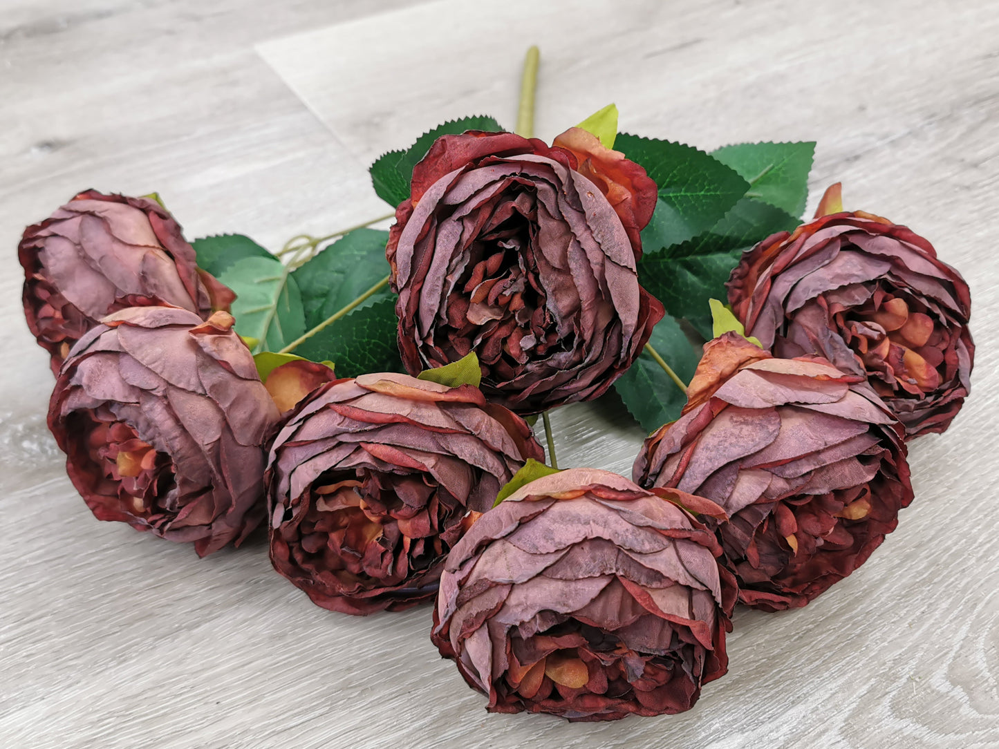 Dark Coffee Artificial Garden Rose - 7 Heads