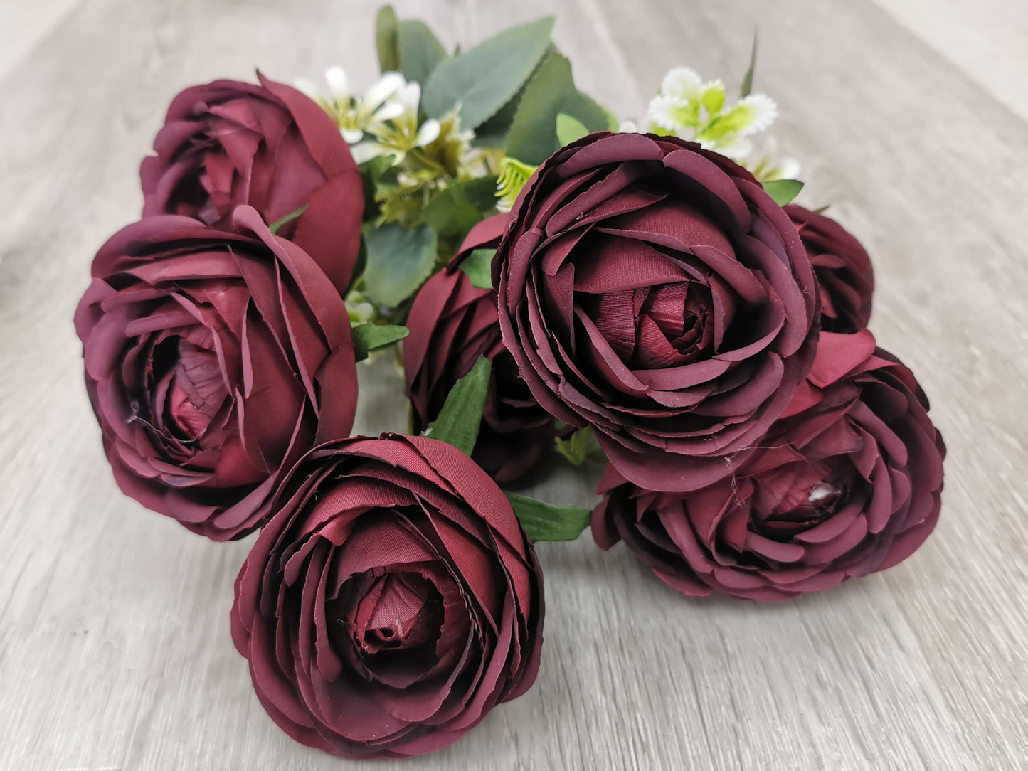Dark Red Artificial Rose Bush - 7 Heads