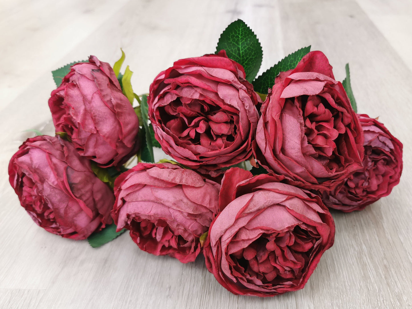 Dark Red Artificial Garden Rose - 7 Heads