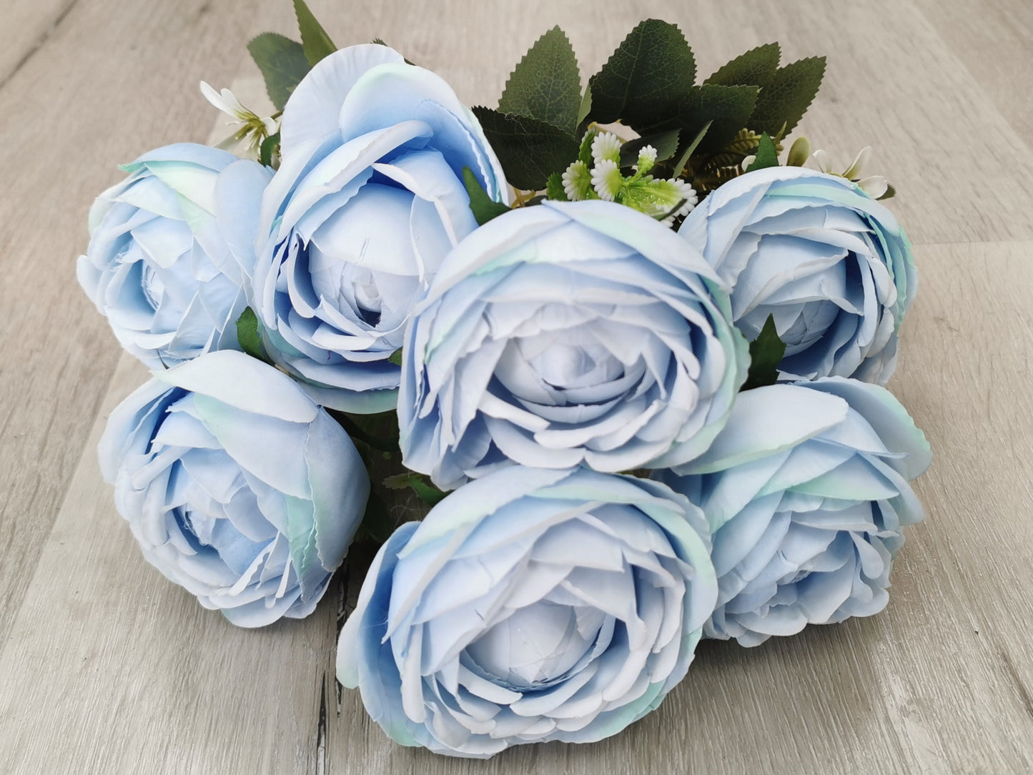 Blue Artificial Rose Bush - 7 Heads