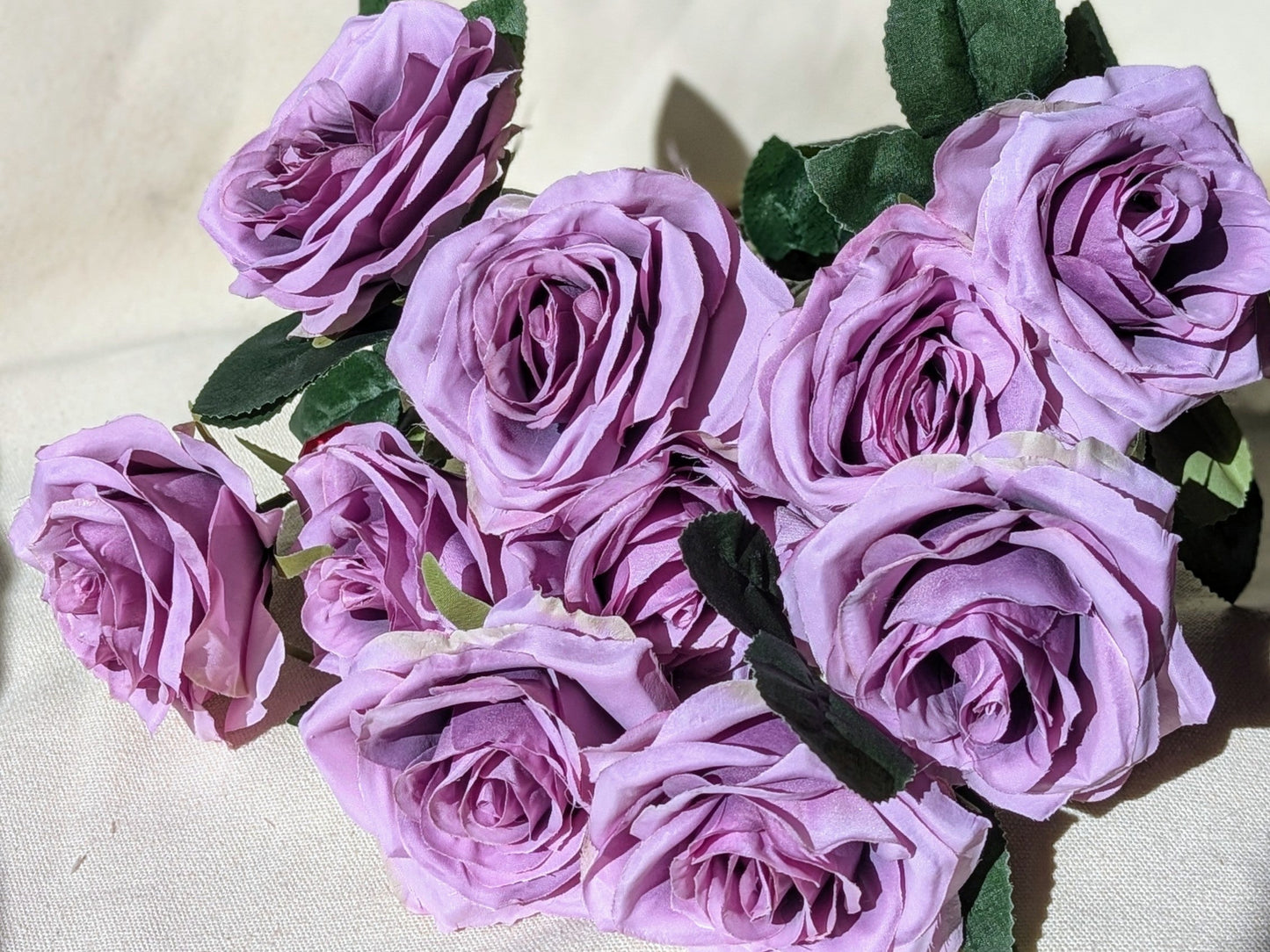 Purple Artificial Rose Bush - 10 Heads