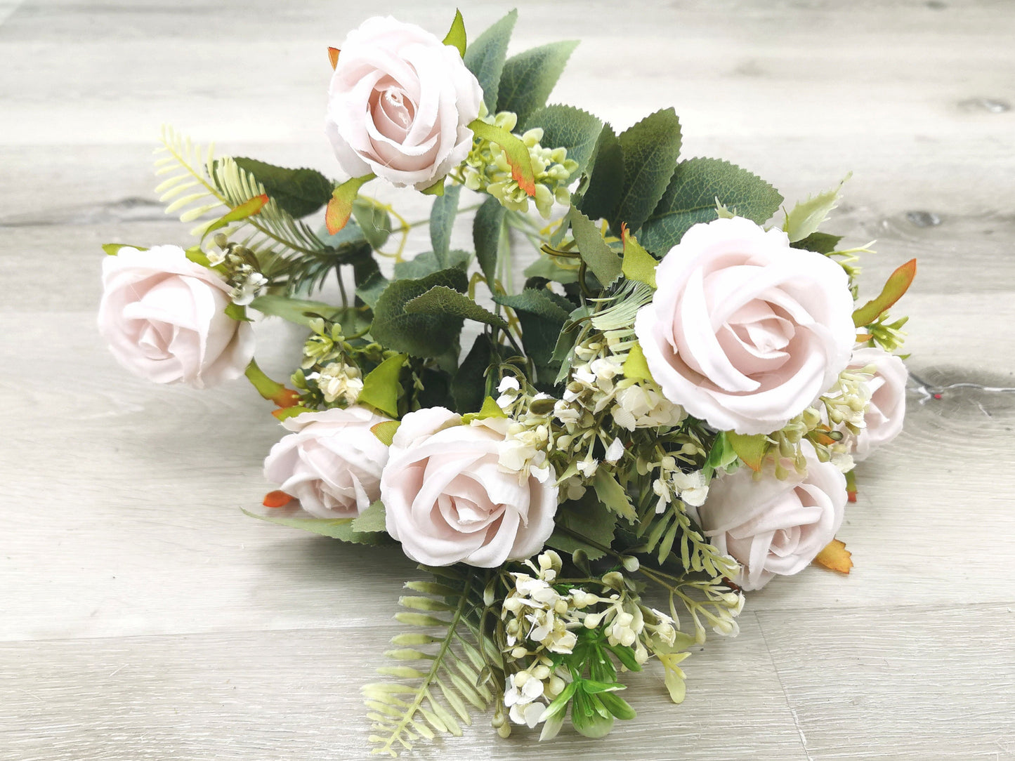 Light Purple Artificial Rose Bush - 7 Heads with 2 Fillers