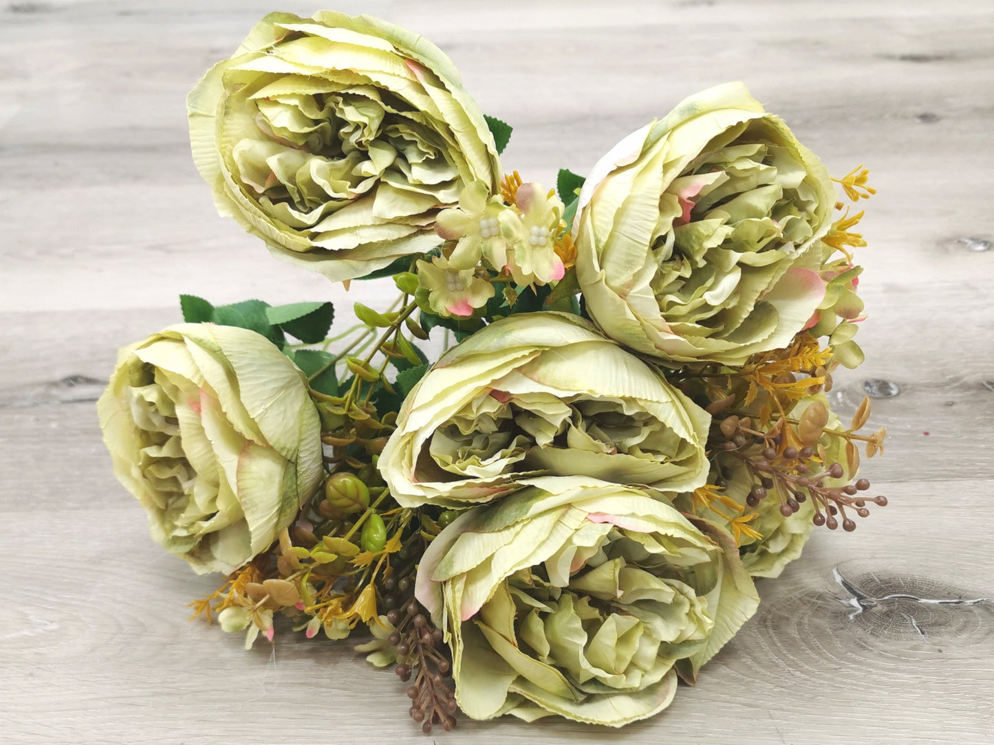 Green Artificial Peony - 6 Heads with Filler