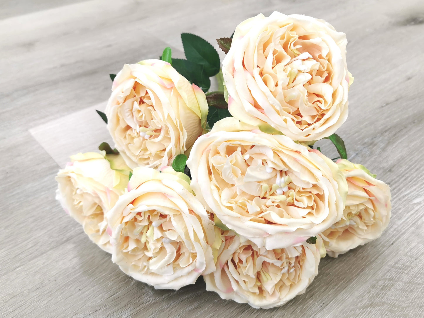 Peach Artificial Garden Rose Bush - 7 Heads
