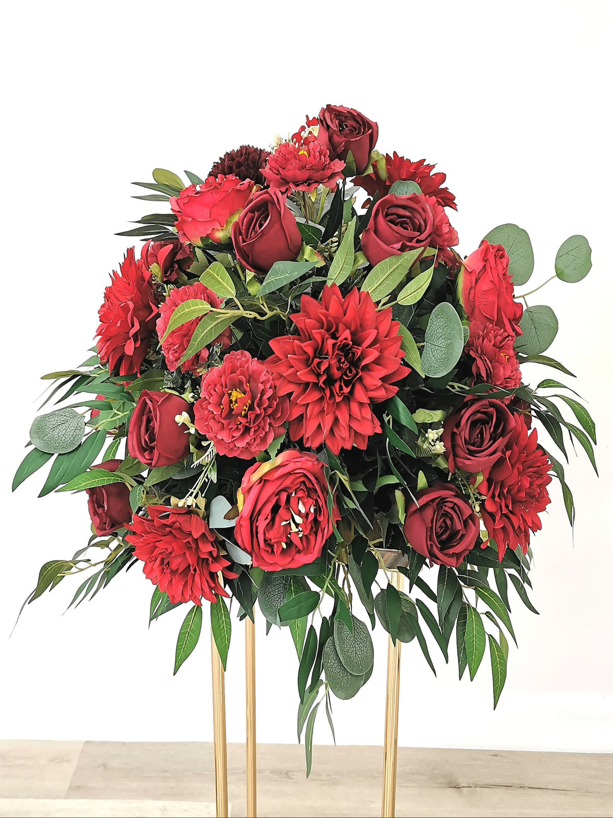 Artificial Flower Table Centerpiece for Wedding Decoration (Red rose and Dahlia), diameter 24"