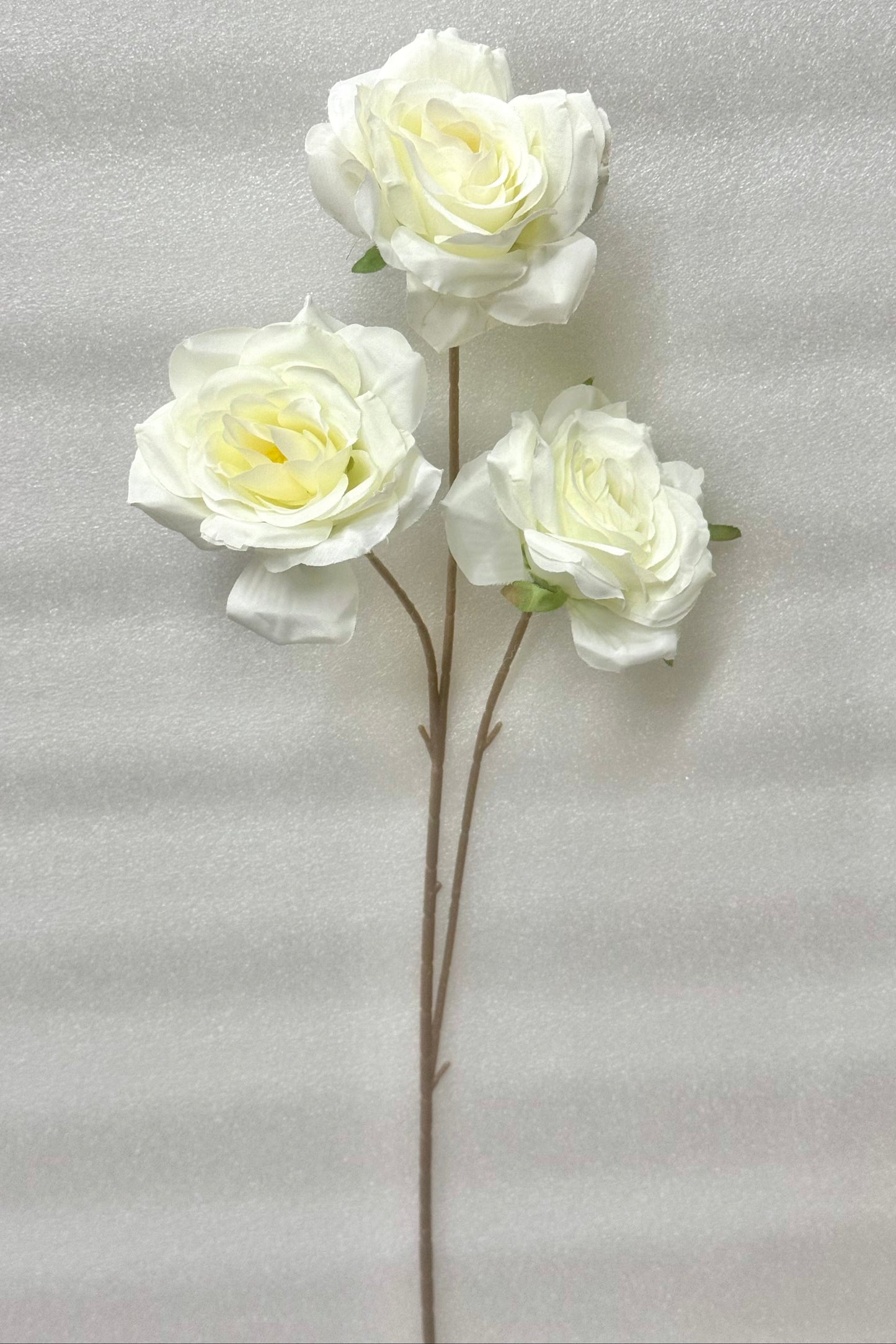White Artificial Rose with Brown Stem and 3 Heads