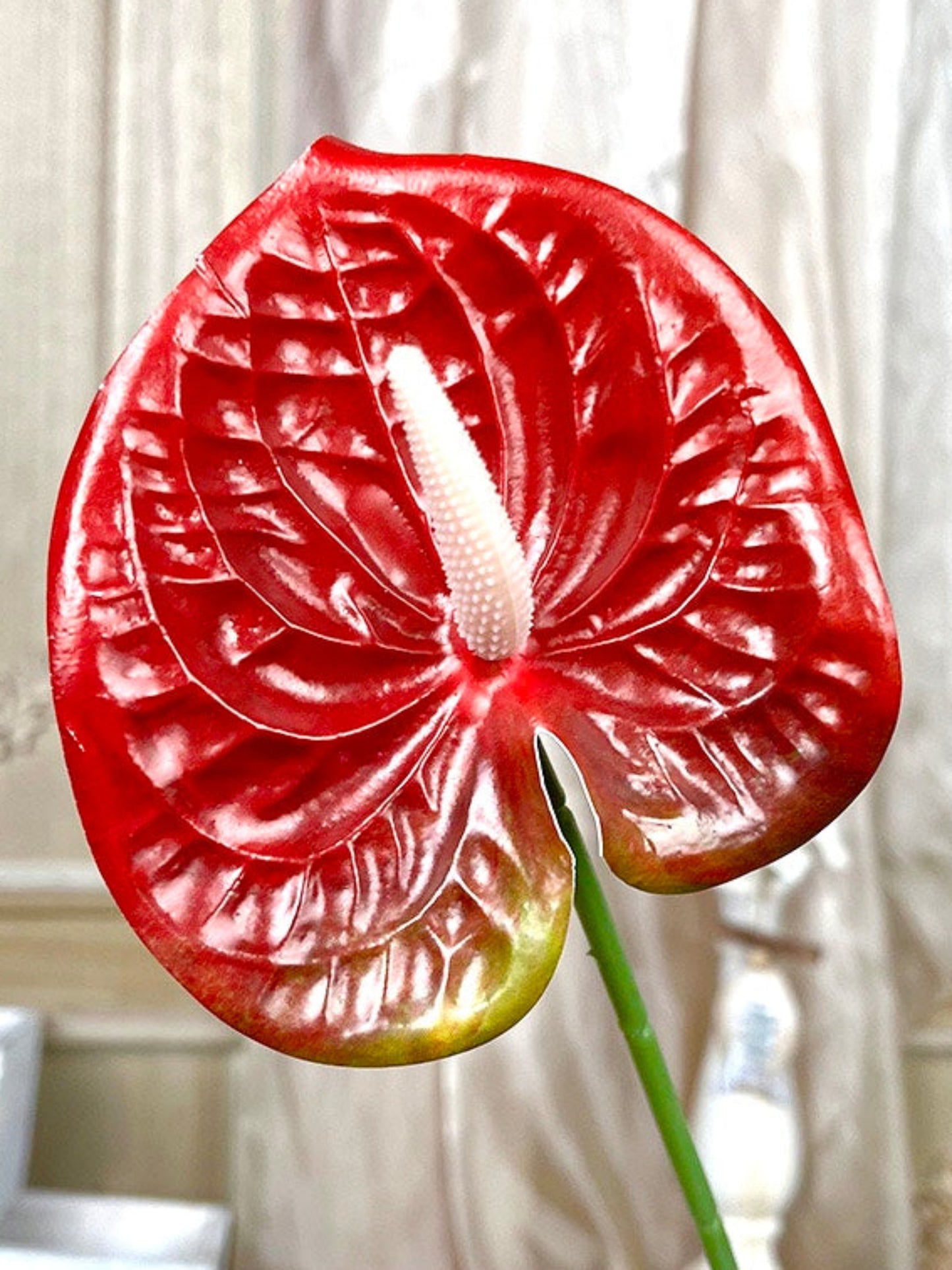 Artificial Anthurium Stem – Deep Crimson Red with Natural Green Gradient