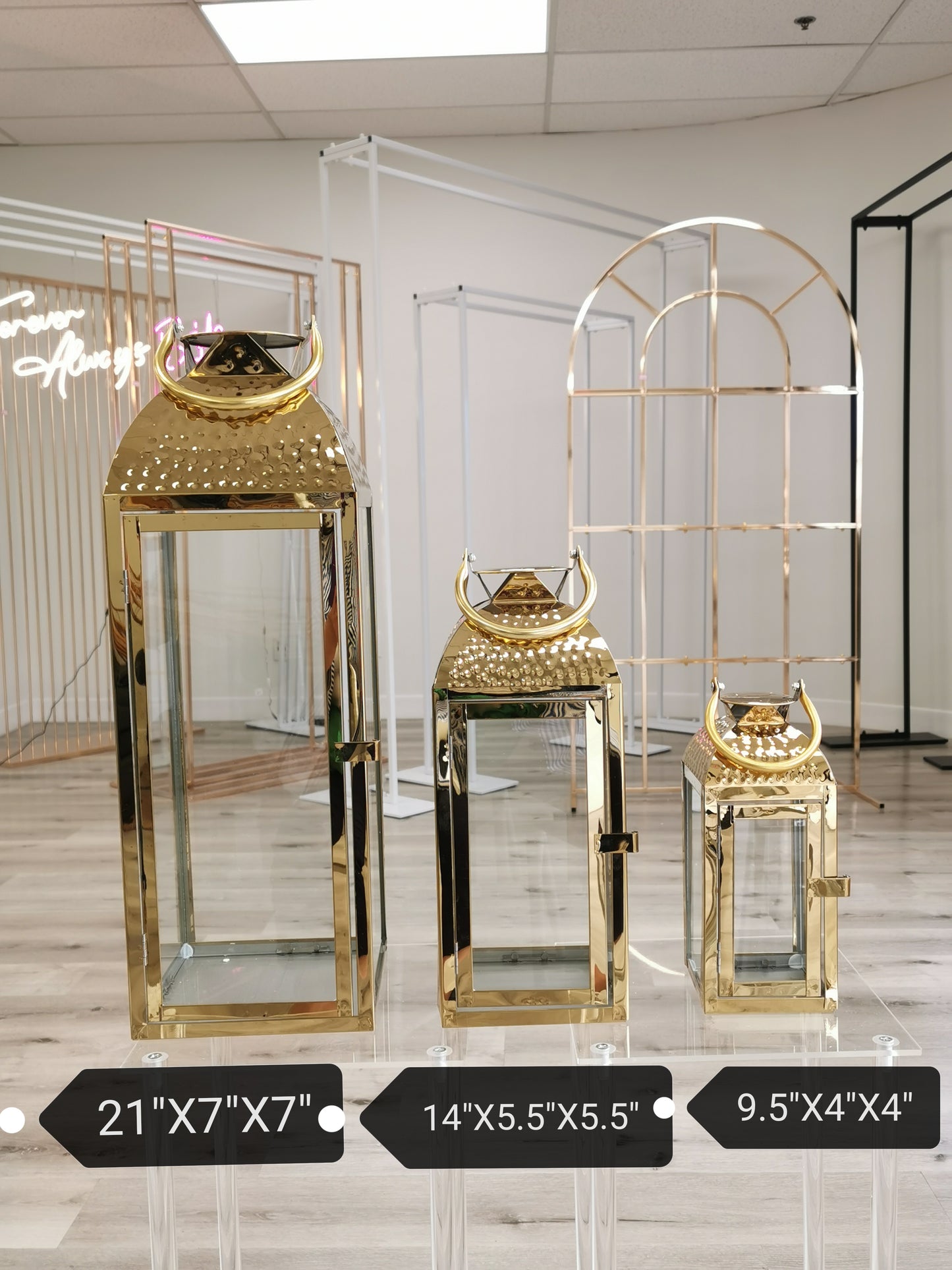 Gold lantern, 21", 14" & 9.5"
