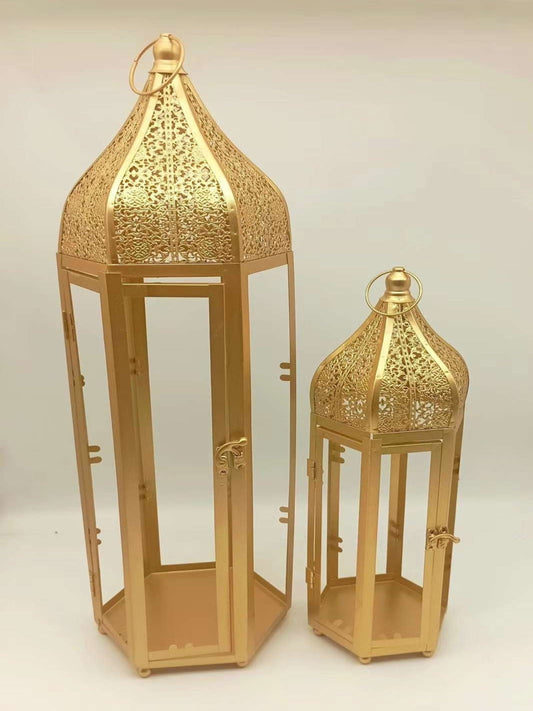 Gold Hexagon Lanterns, H22"&15"
