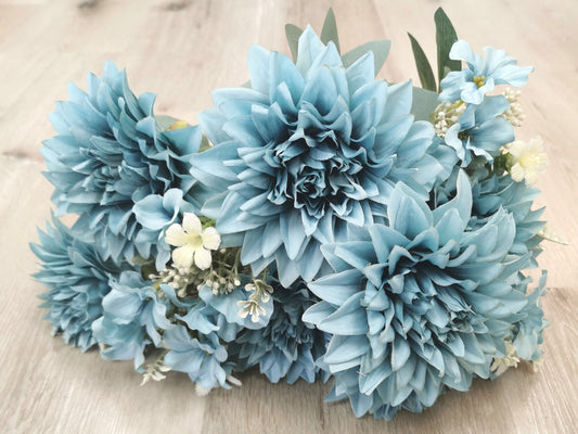 Blue Artificial Dahlia - 7 Heads
