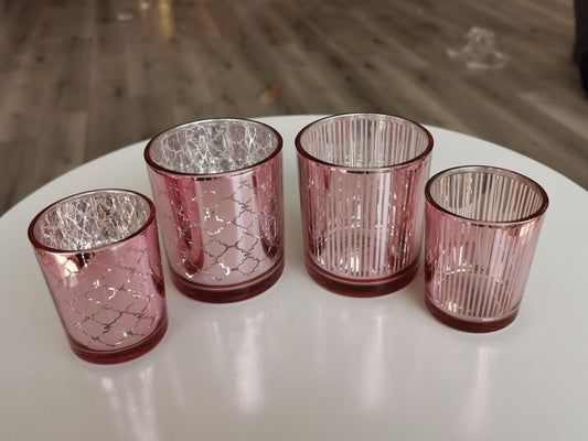 Rose gold striped/lantern patterned candle holders, 2.5"& 3"