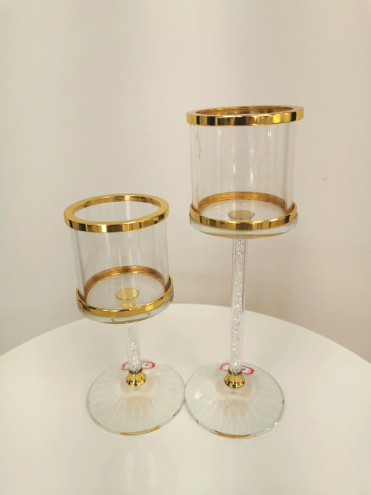 Crystal centerpiece, gold rim, height: 9"