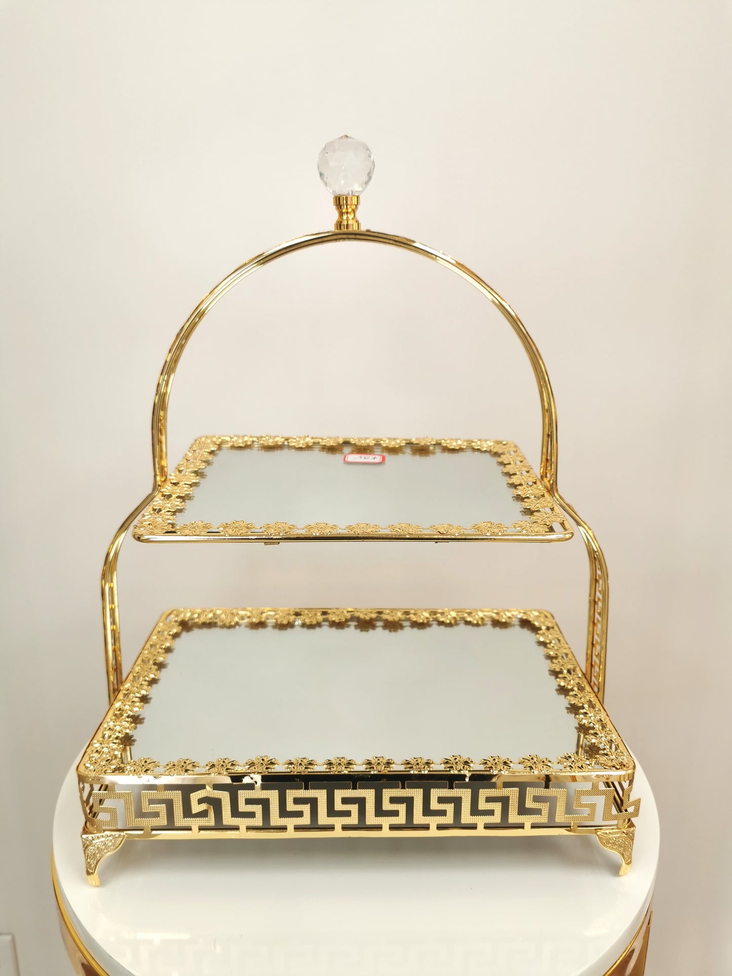 2 level gold mirror cake stand