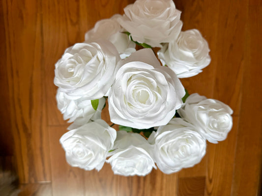 Pure White Artificial Rose Bush - 10 Heads