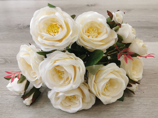 Champagne Artificial Rose Bush - 13 Heads