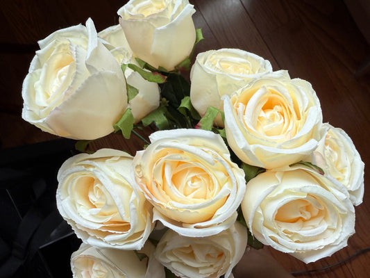 Yellow Artificial Rose Bush - 12 Heads