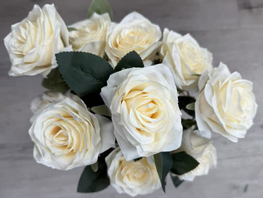 Champagne Artificial Rose Bush - 10 Heads