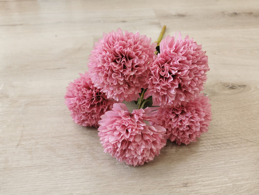 Pink Artificial Ball Chrysanthemum - 5 Heads