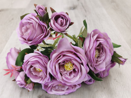 Purple Artificial Rose Bush - 13 Heads