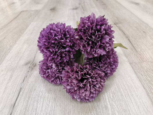 Purple Artificial Ball Chrysanthemum - 5 Heads