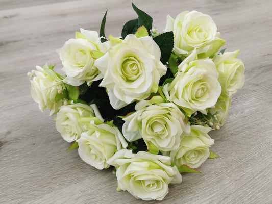 Light Green Artificial Tea Rose Bush - 12 Heads