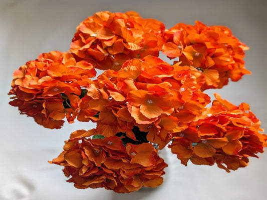 Orange Artificial Hydrangea – 6 Heads (Large Petals)