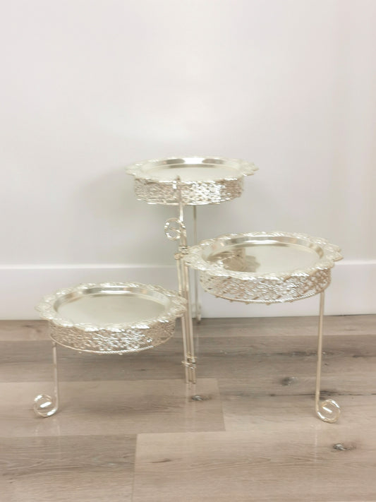 Silver Cake Stand with 3 Plates