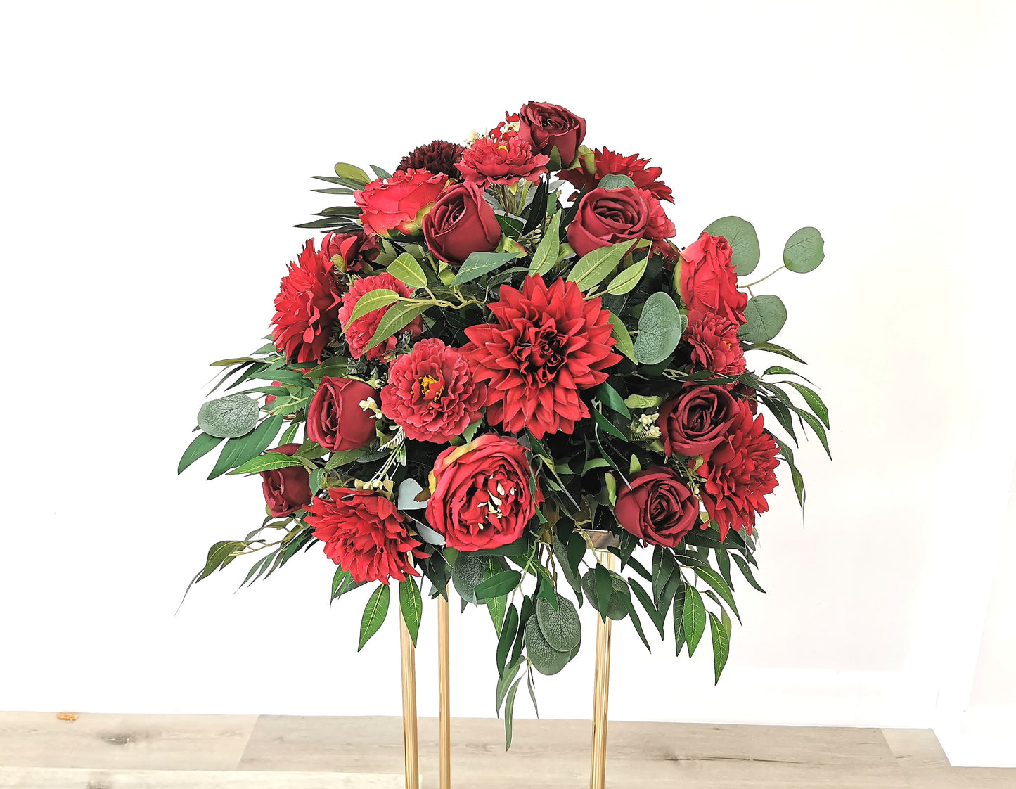 Artificial Flower Table Centerpiece for Wedding Decoration (Red rose and Dahlia), diameter 24"