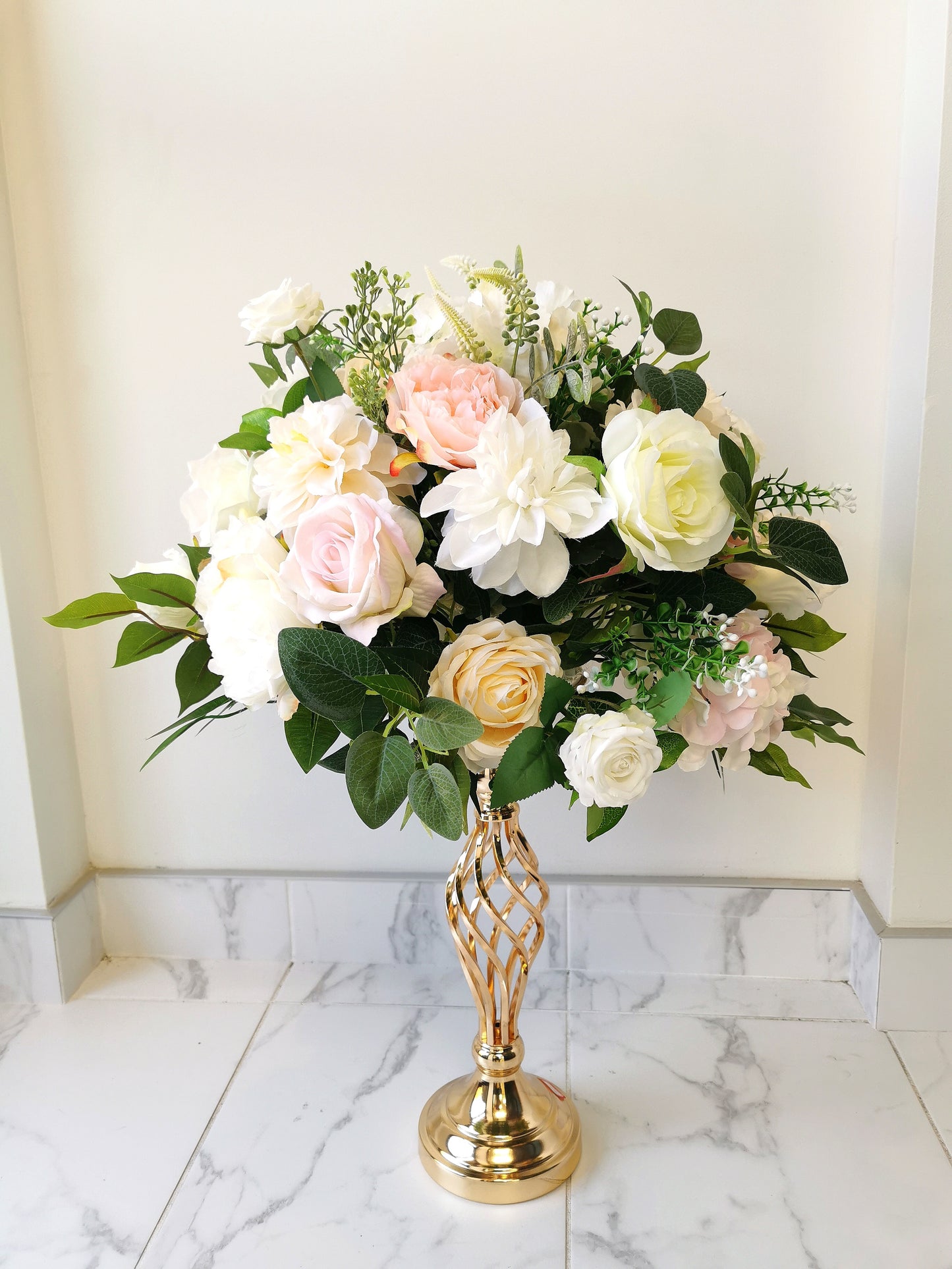 Artificial Flower Table Centerpiece for Wedding Decoration (Pink and White), diameter 20"