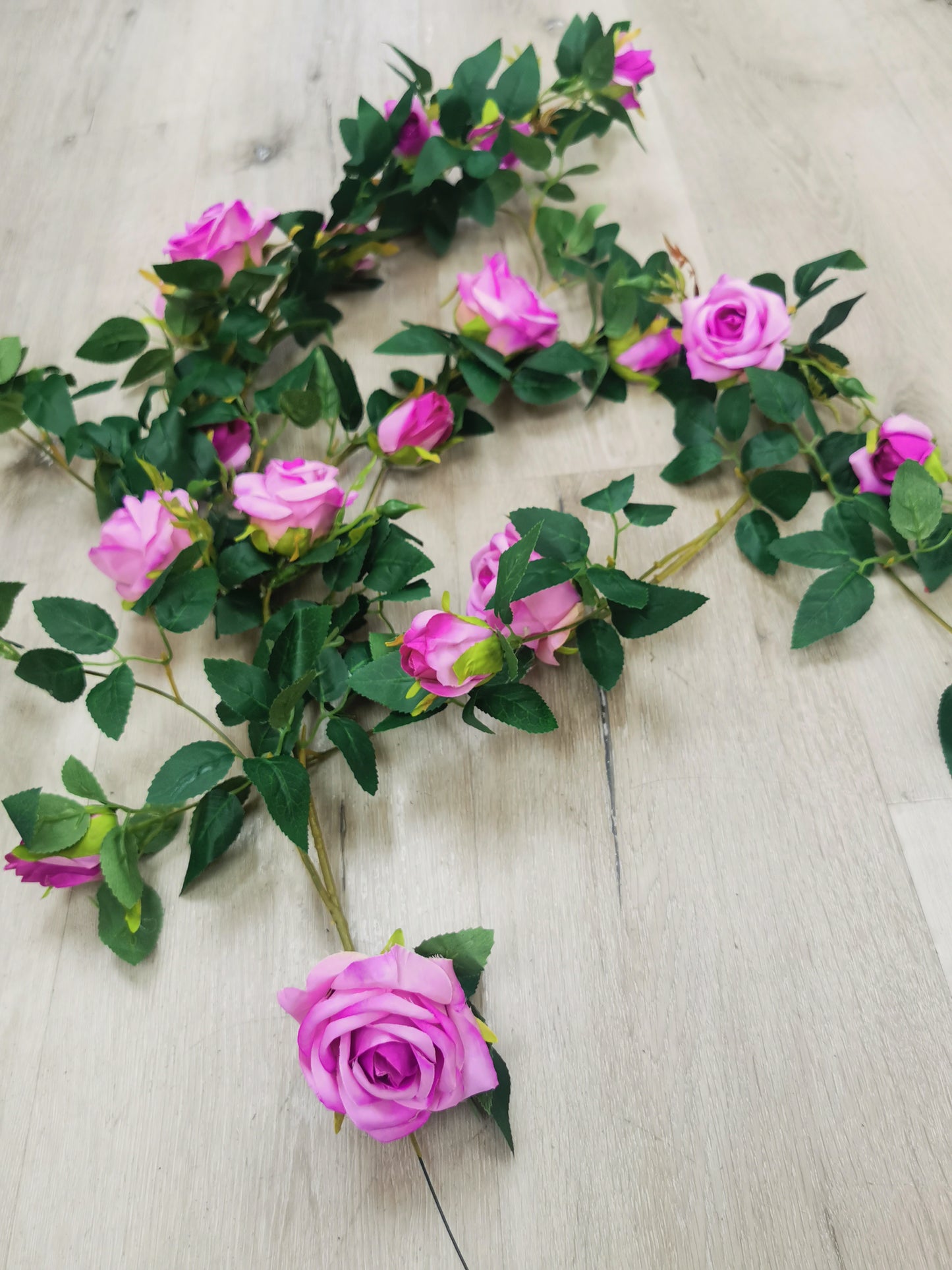 Artificial Hanging Purple Rose with Green leaves