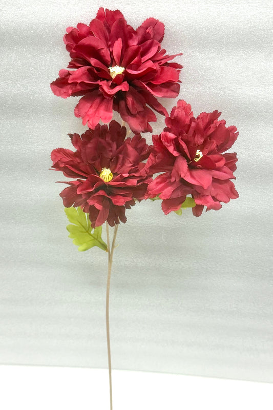 Burgundy Artificial Zinnia Stems - 3 Heads