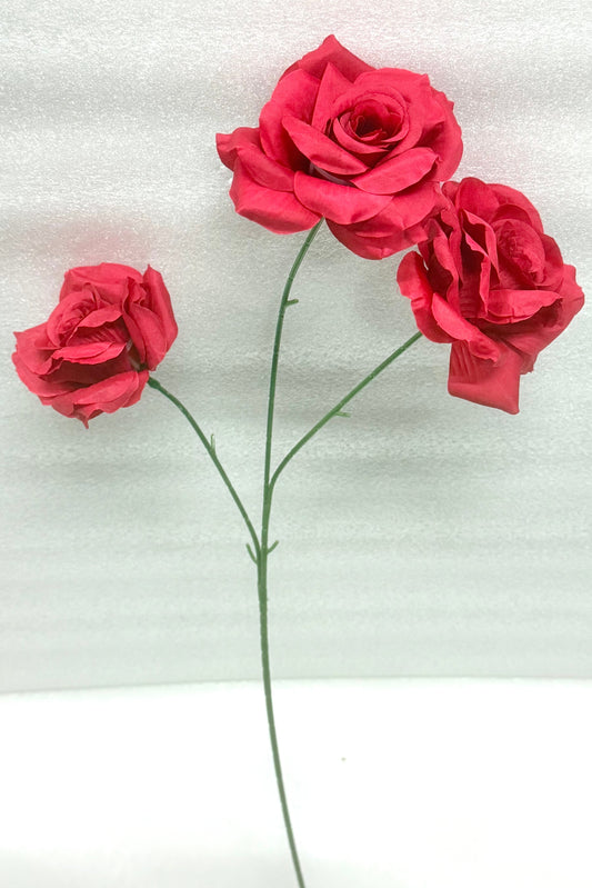 Red Artificial Rose Stem – Triple Bloom